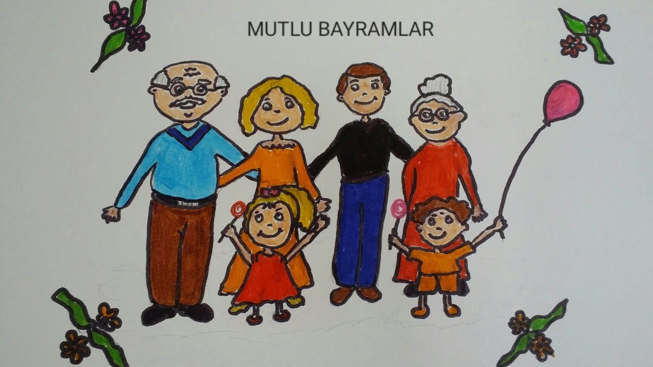Bayram Çizimi|Aile Çizimi|How to draw Happy Parents Day - YouTube