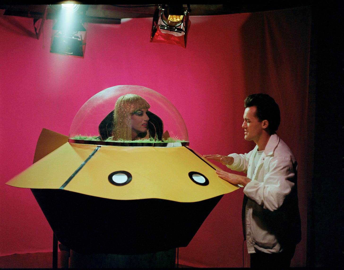 Arturo Galster and Doris Fish, on the set of the film; Vegas In Space, May 13, 1984