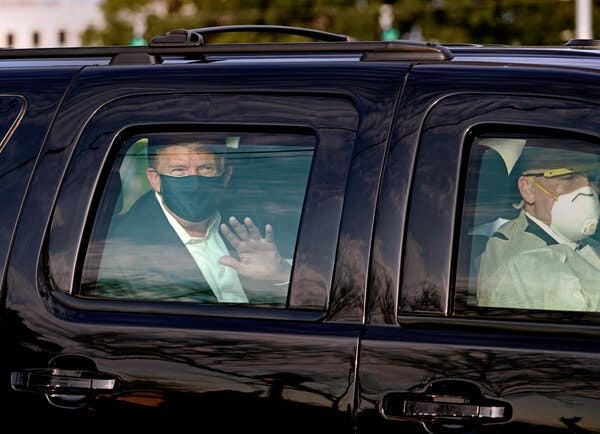 President Trump briefly left Walter Reed National Military Medical Center on Sunday to greet supporters.