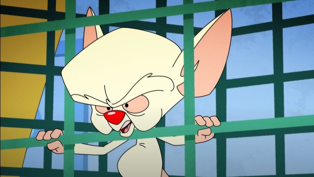The Brain, from Animaniacs, behind bars