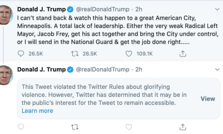Donald Trump’s censored tweet.