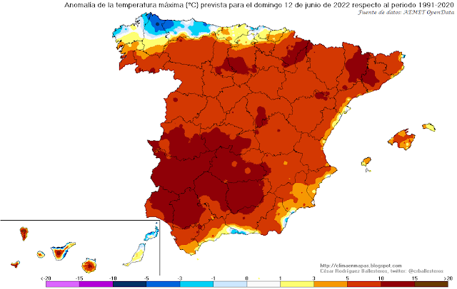 mapa de la ola de calor en Espana