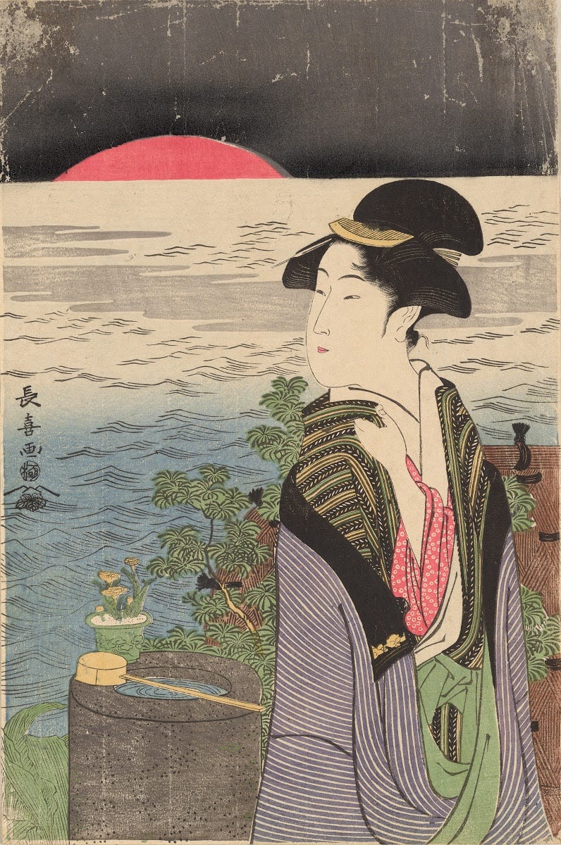 Sunrise on New Year's morning - Eishosai Choki (Japanese, active approx.  1775-1825) — Google Arts & Culture