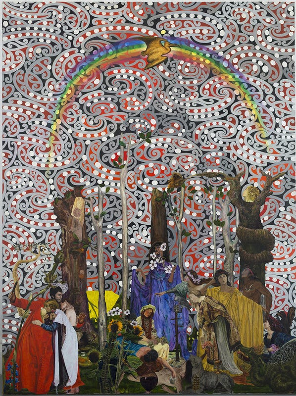  Kowhaiwhai with Rainbow and Dragon  2014 oil on Linen 1500 x 2000mm 