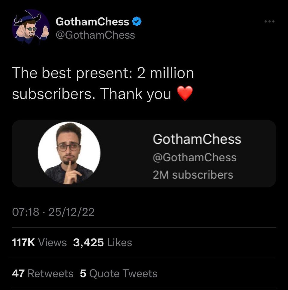 r/chess - [Rozman] Levy Rozman, aka GothamChess, becomes the first chess YouTube channel to reach 2 million subscribers