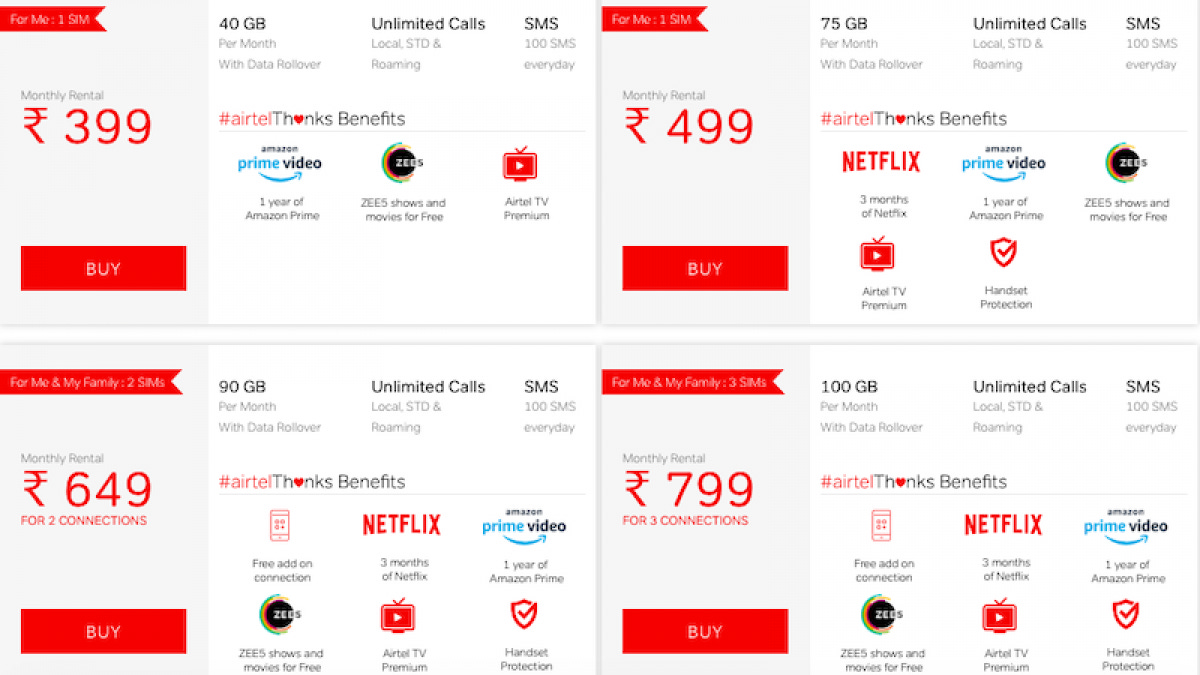 Airtel Postpaid Plans Detailed: Add-On Connections, Up to 300GB Data and  More | TelecomTalk