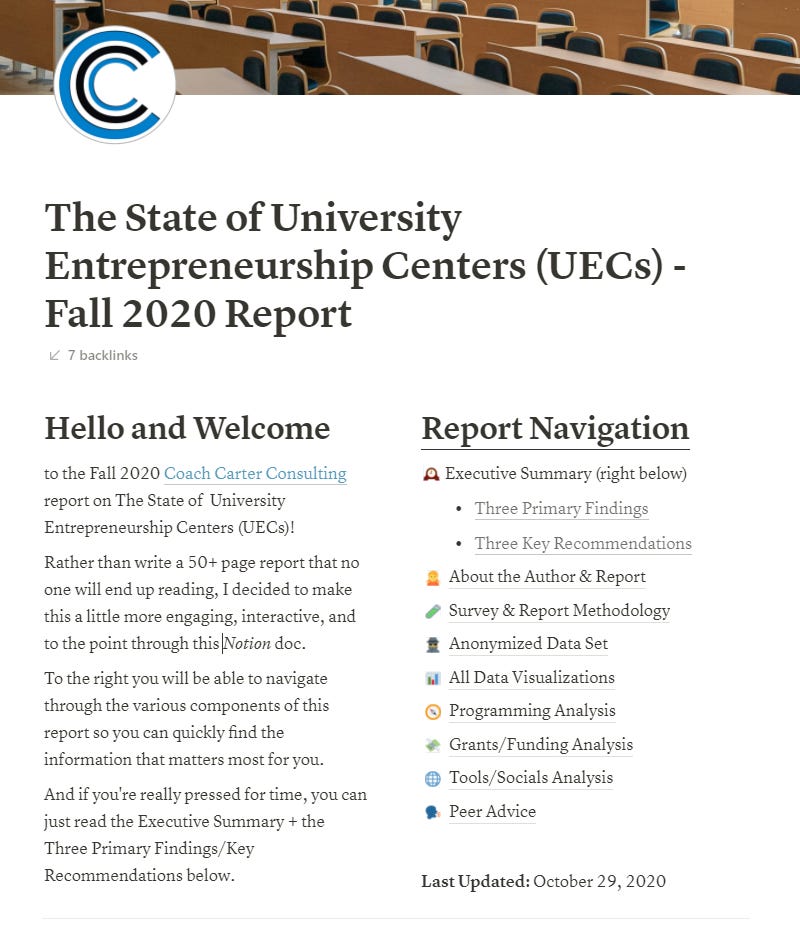 Screenshot of UEC Report Homepage