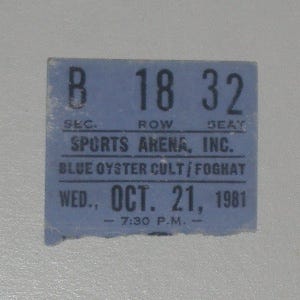 My Foghat concert ticket stub from my senior year in high school.