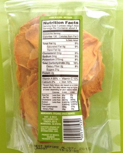 Amazon.com: Trader Joe's Dried Fruit ORGANIC Dried Mango Slices 6 ounces  (Pack of 4) USDA