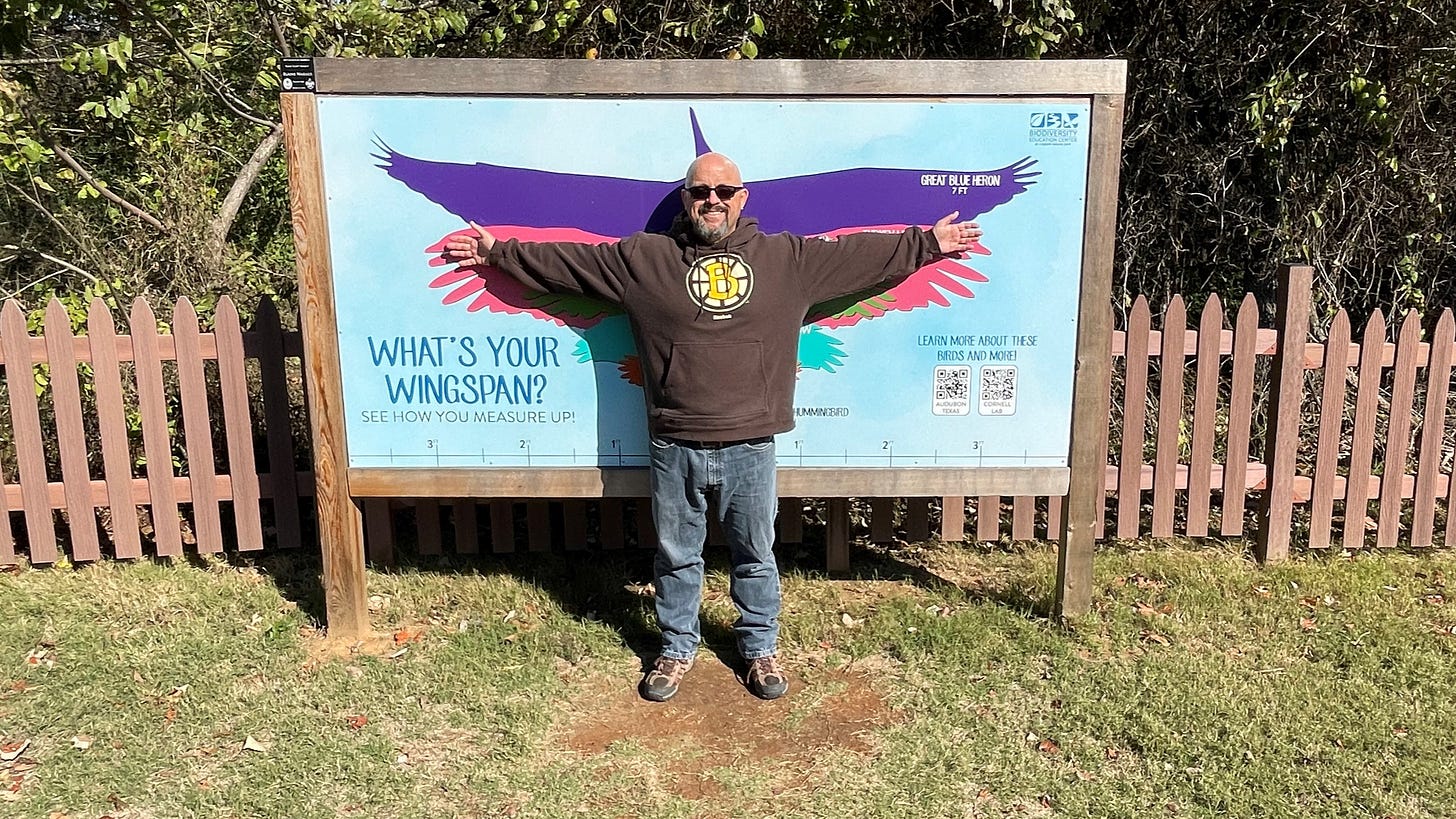 Dan Koller displays his not-so-impressive wingspan courtesy of a display at the Coppell Nature Park.