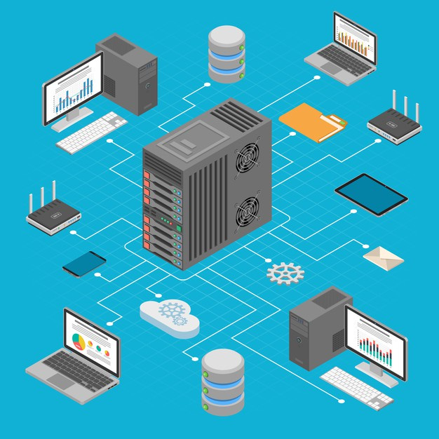 Tecnología de almacenamiento y transferencia de datos en red | Vector  Premium
