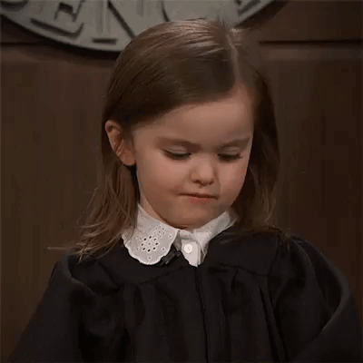 gif of skeptical kid dressed up like Judge Judy making a skeptical face