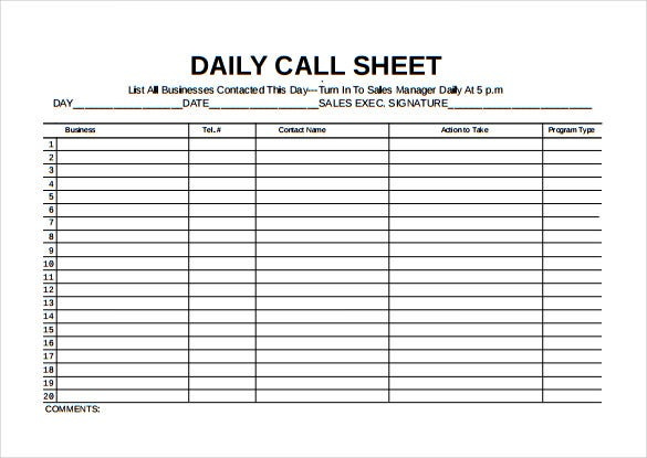 12+ Call Sheet Templates - Free Sample, Example, Format Download! | Free &  Premium Templates