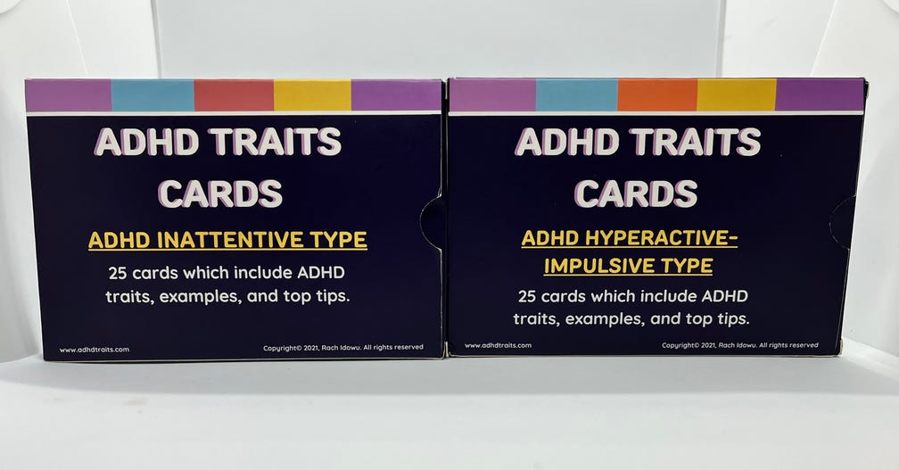 Side by side picture of the ADHD inattentive type and the ADHD Hyperactive-Impulsive type decks
