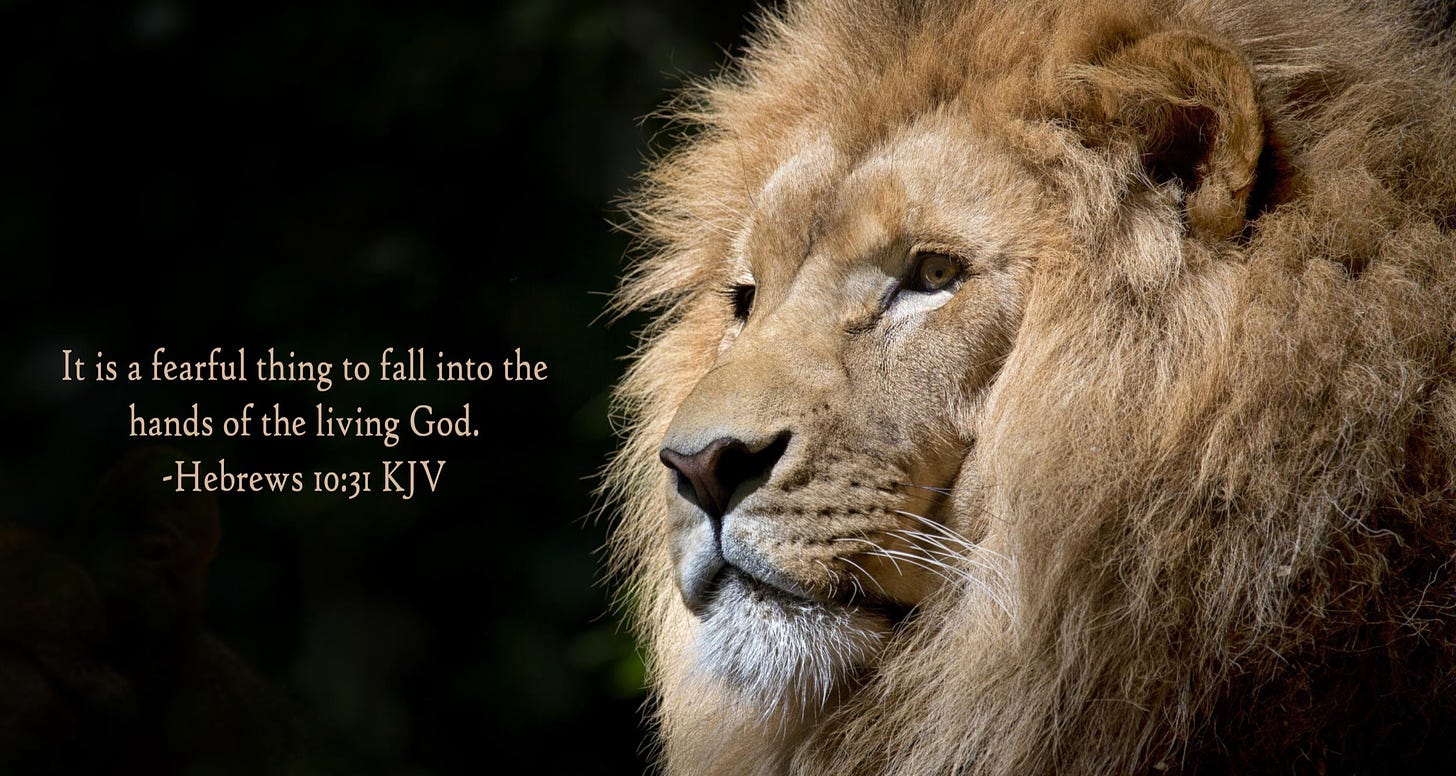 It is a fearful thing to fall into the hands of the living God. Hebrews 10:31 KJV