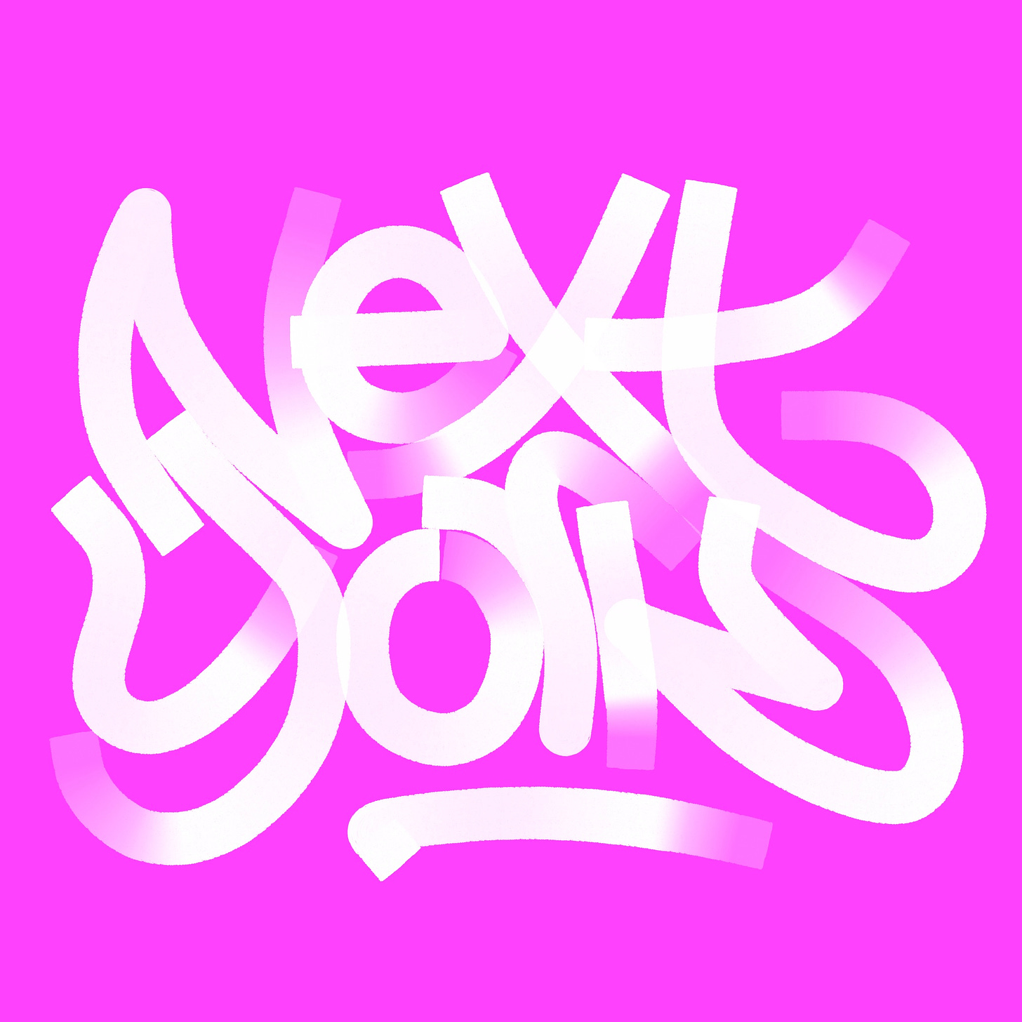 Next York logo, white on pink, ravetag style