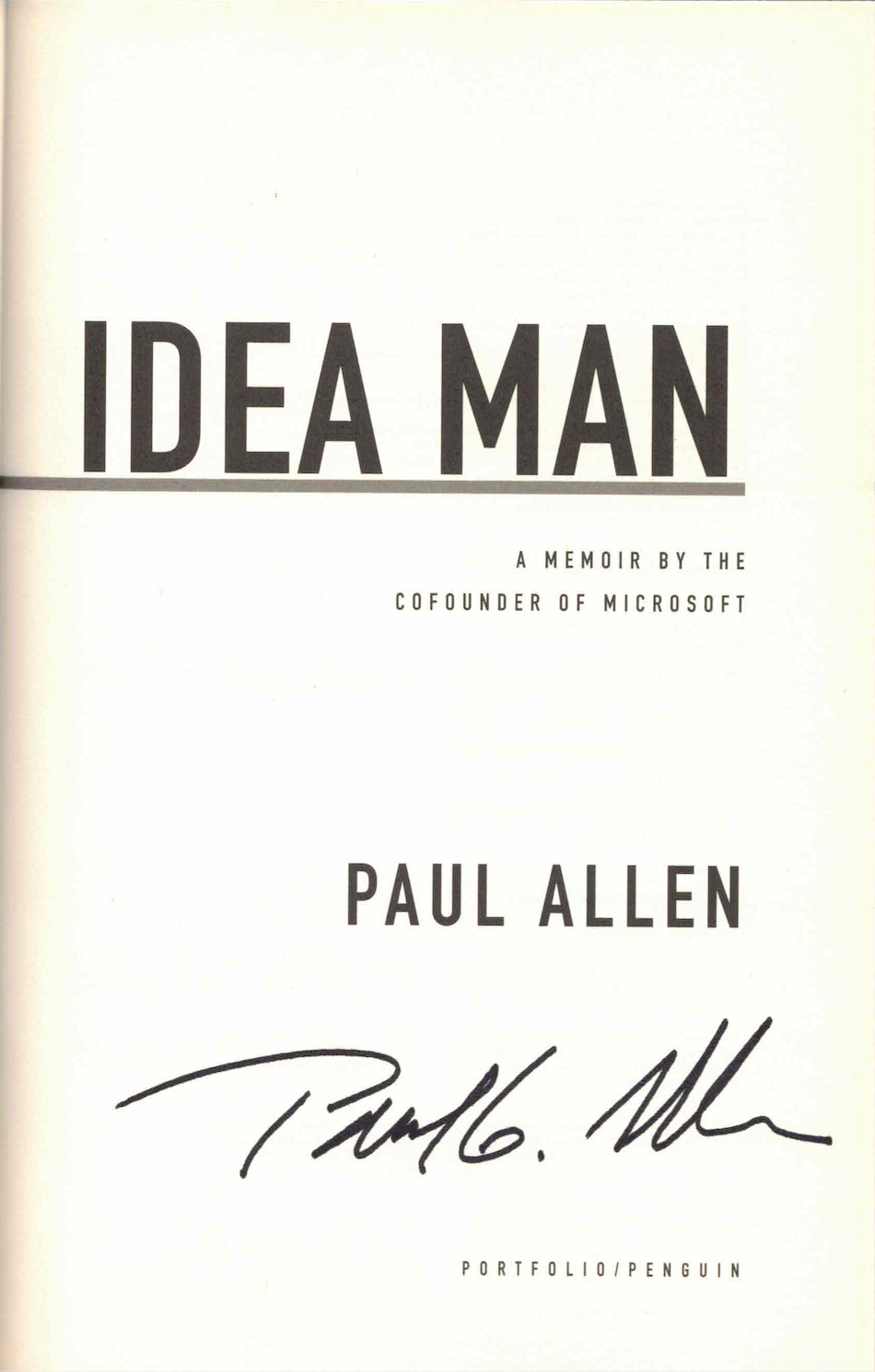 INside cover of Paul Allen's book signed.