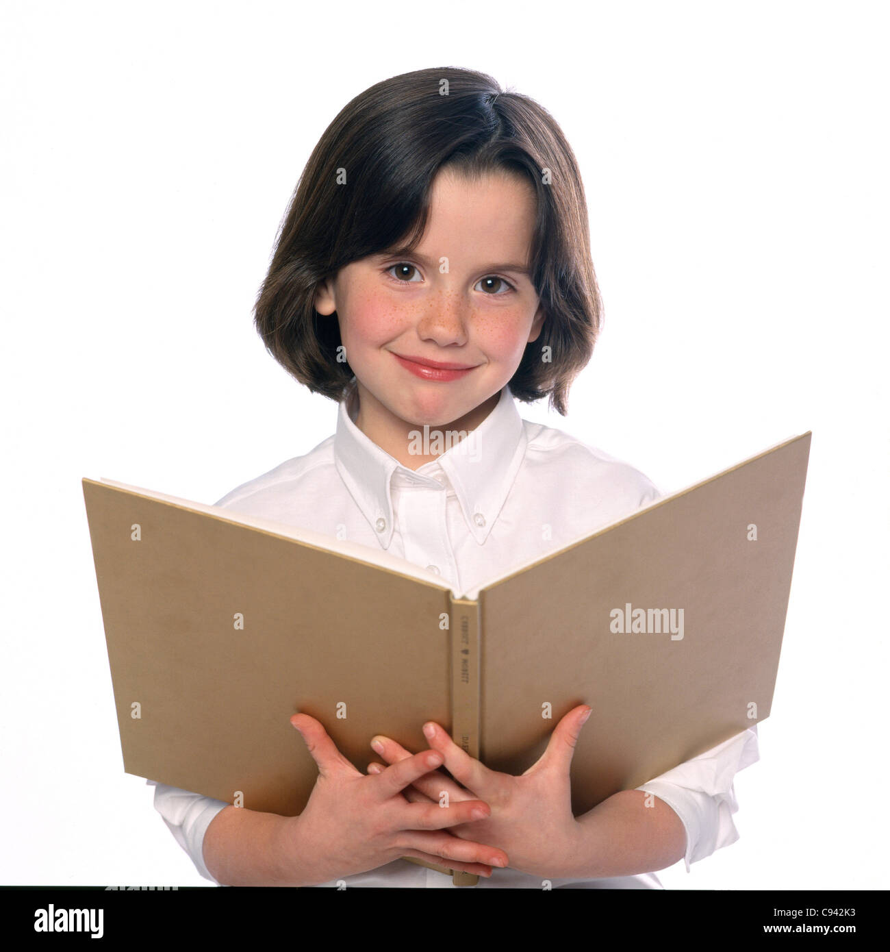 Girl Holding Open Book Stock Photo - Alamy