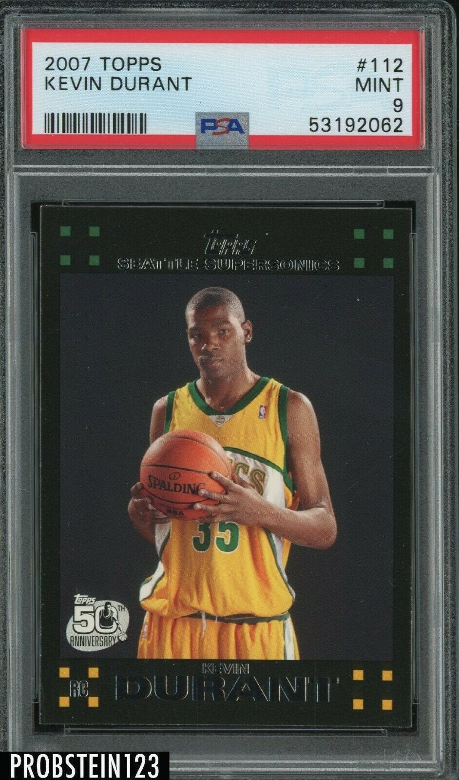 Image 1 - 2007-08-Topps-112-Kevin-Durant-Supersonics-RC-Rookie-PSA-9-MINT