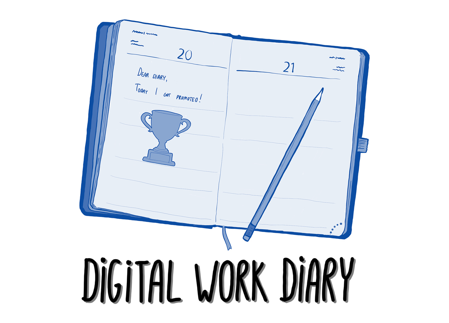 Diary open with a note about promotion at work