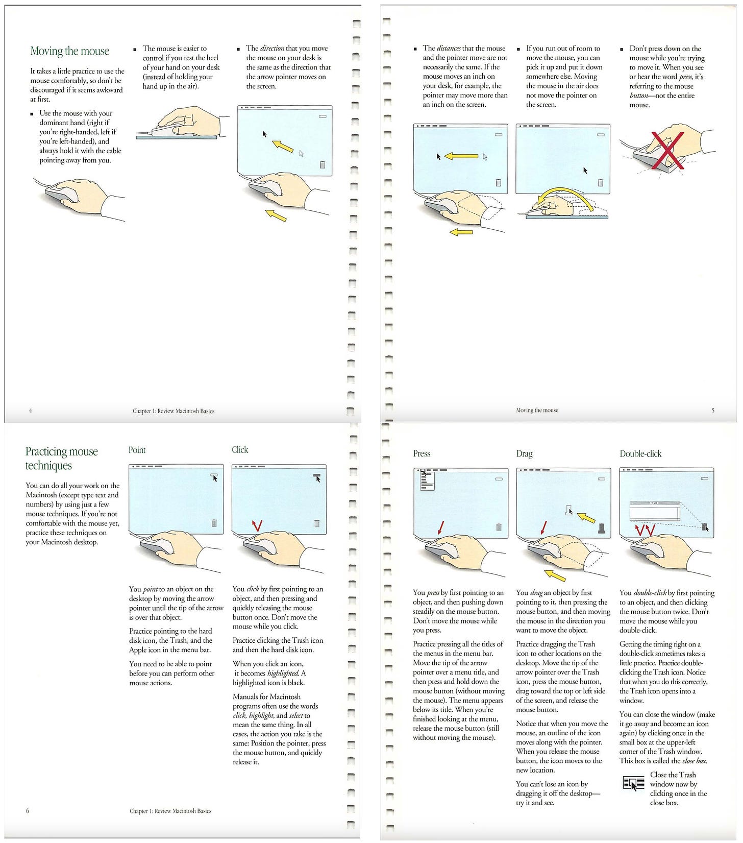 Several pages of graphics and some amount of instructional text on how to use the mouse.