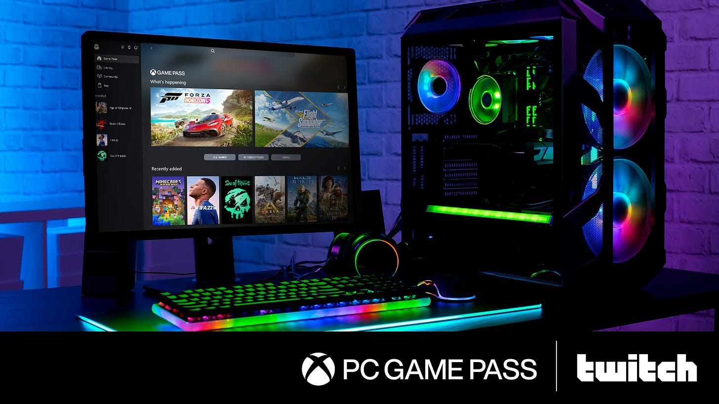 PC Game Pass Twitch offer with an RGB gaming desktop