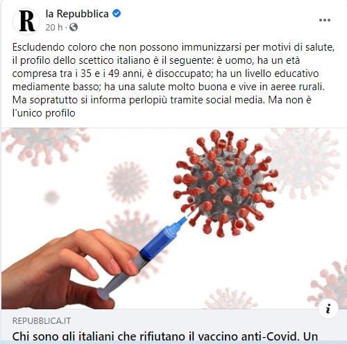 Articolo Repubblica no vax