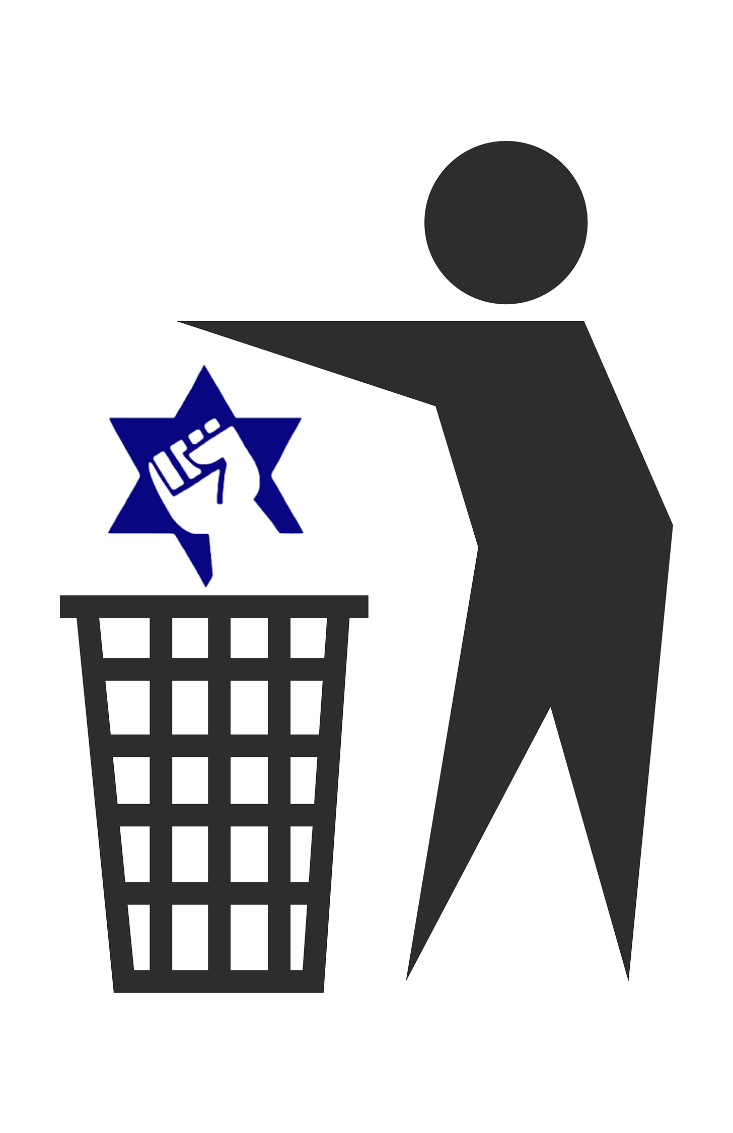 A figure throwing the symbol of the Jewish Defense League in the trash
