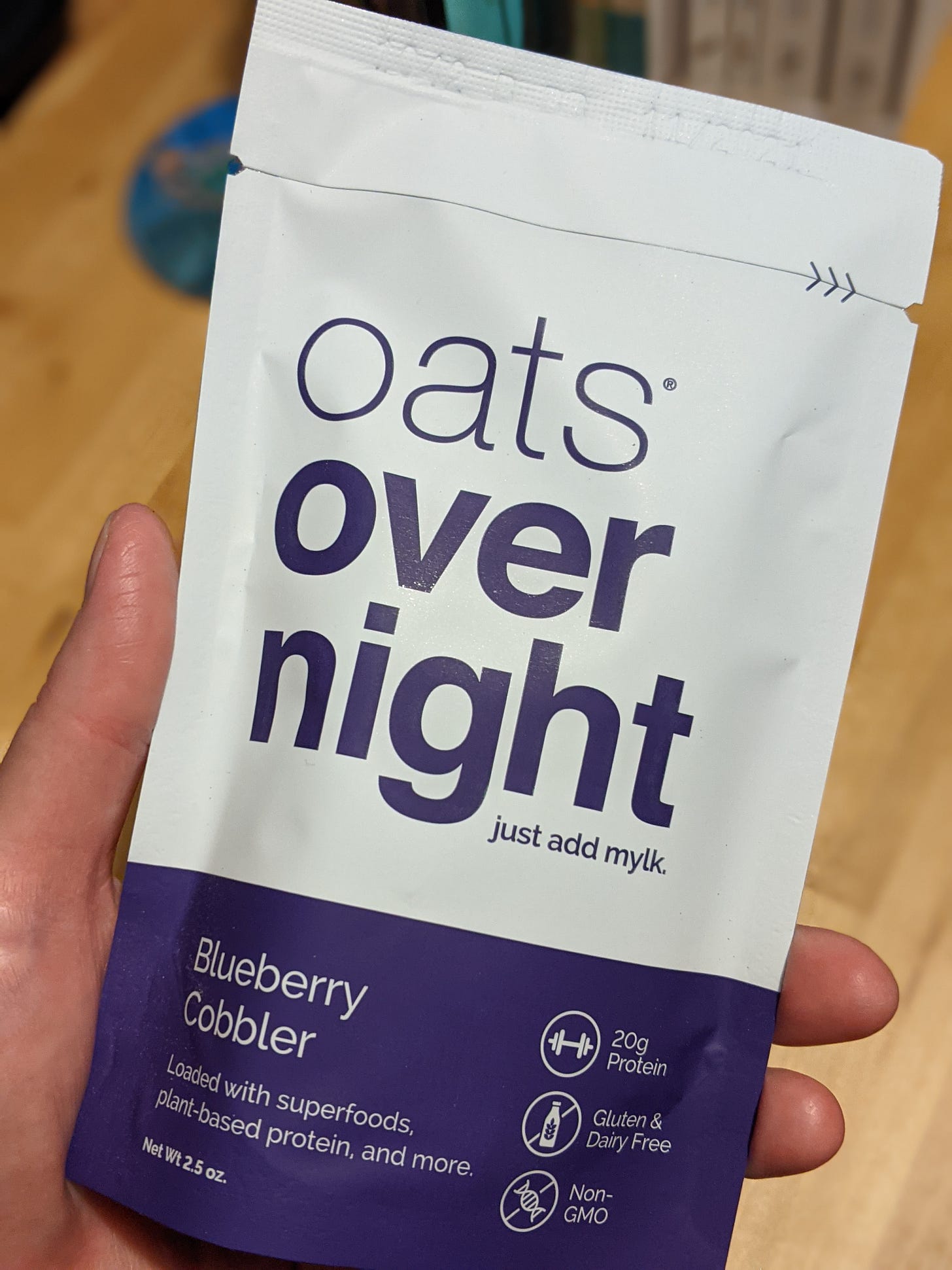 front view of oats overnight packet in Blueberry Cobbler