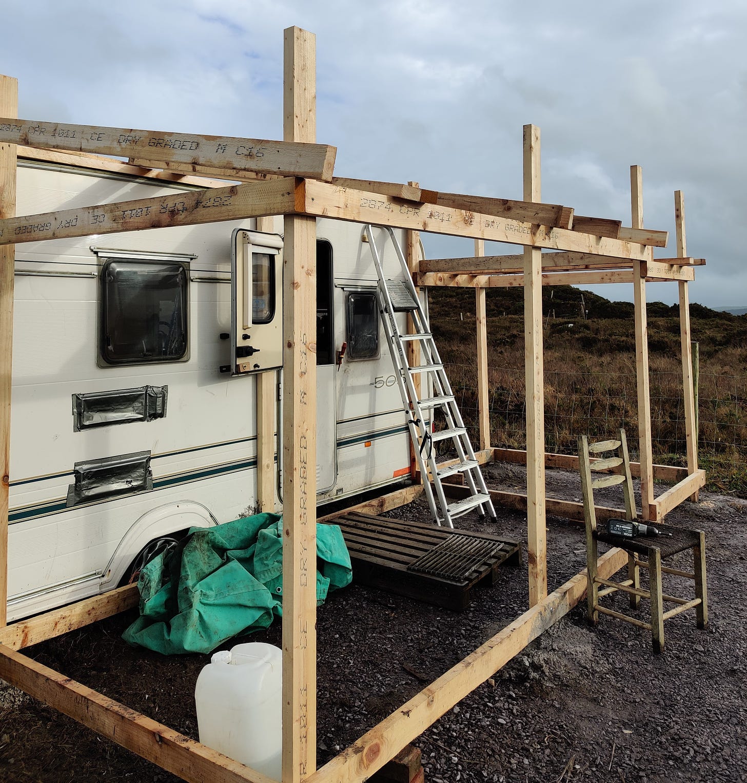 timber frame construction onto caravan