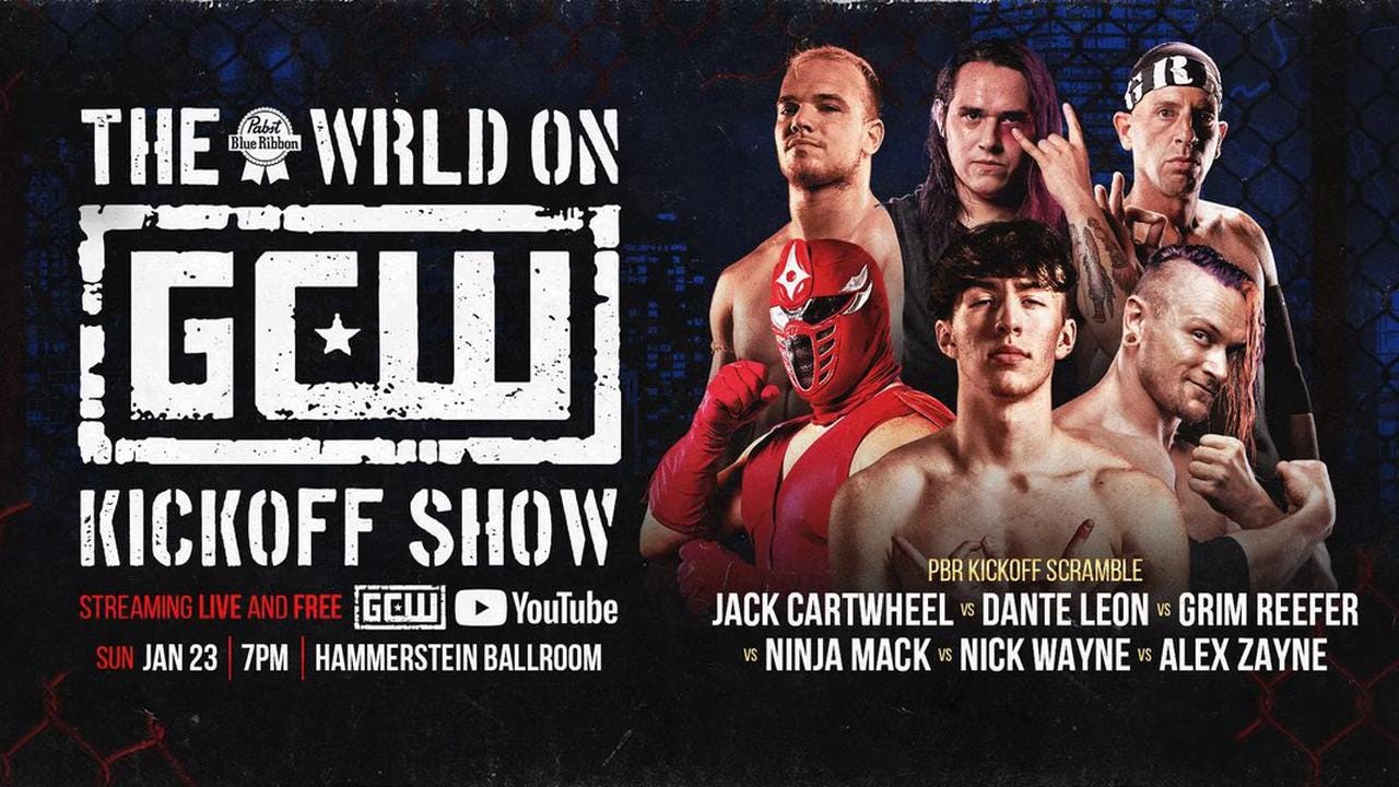 The official promotional image for the scramble match at The Wrld on GCW where Nick Wayne was replaced by Shane Mercer. (Image credit: Game Changer Wrestling)