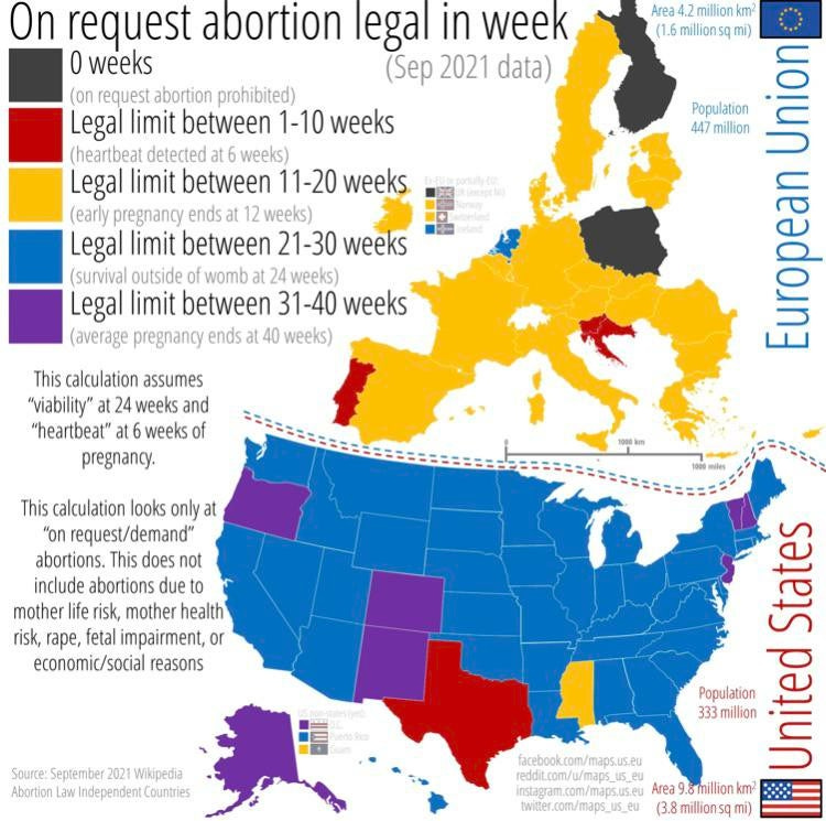 Legality of abortion in Europe versus the United States of America :  r/MapPorn