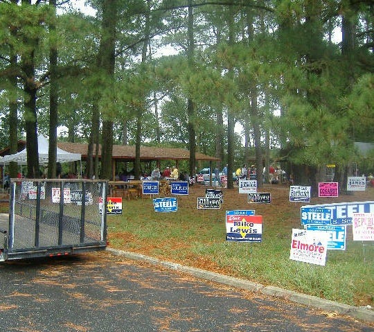 Tents full of lovers of both crabs and politics.