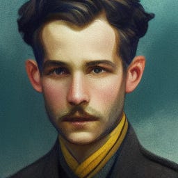 A painting of a handsome young man with a moustache