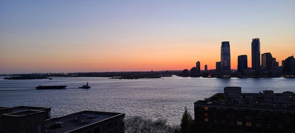 Sunset over New Jersey coast from my nephew's balcony