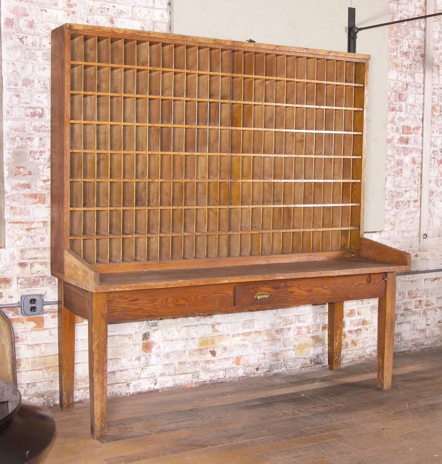 Antique Industrial Wood Postal Sorting Desk Storage Post Office Side Table  | Industrial wood, Meditation room, Table