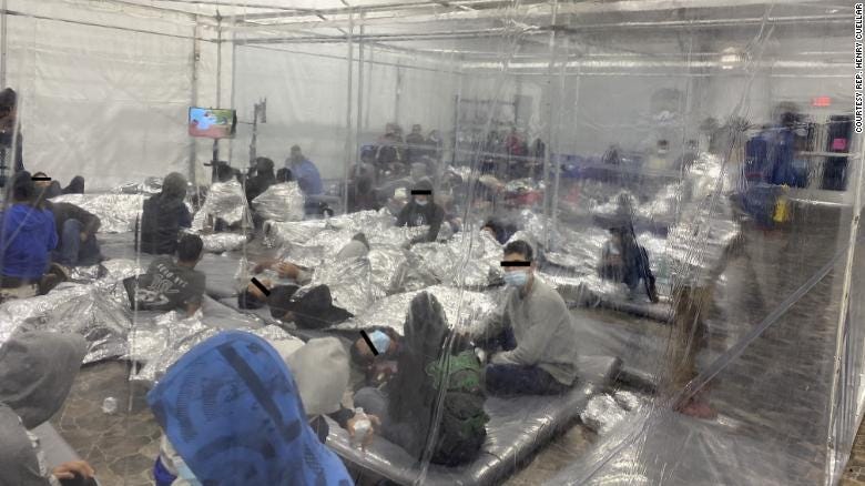 Photos released by Democratic Rep. Henry Cuellar&#39;s office show conditions inside a USCBP facility in Donna, Texas, over the weekend. 