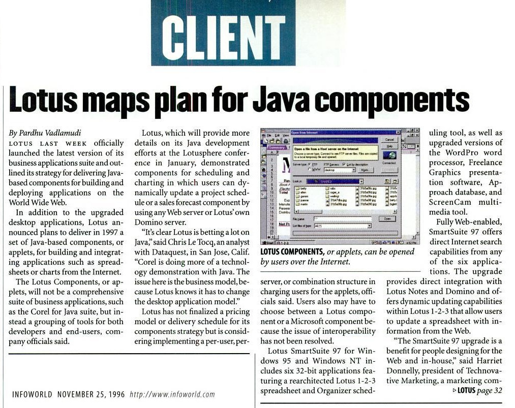 Lotus maps plans for Java components