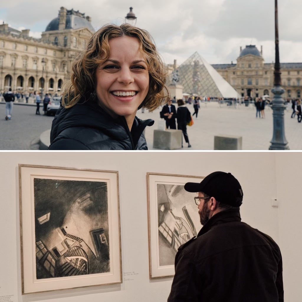 Leah at the Louvre, Dustin admiring some art. 