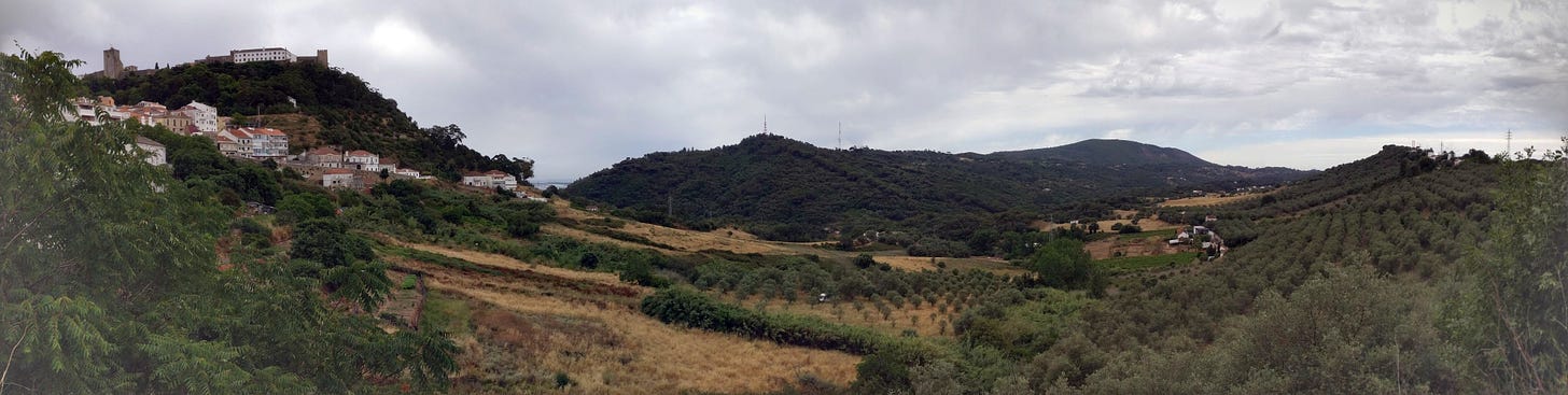 A view of the Palmela Castle, taken from in front of the remains of a roman village