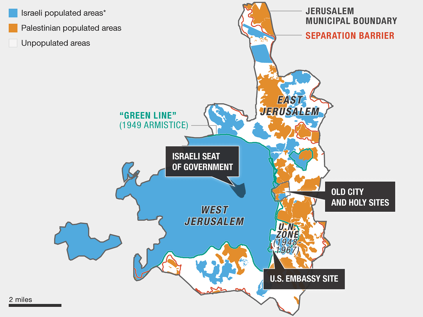 A map showing major sections of Jerusalem