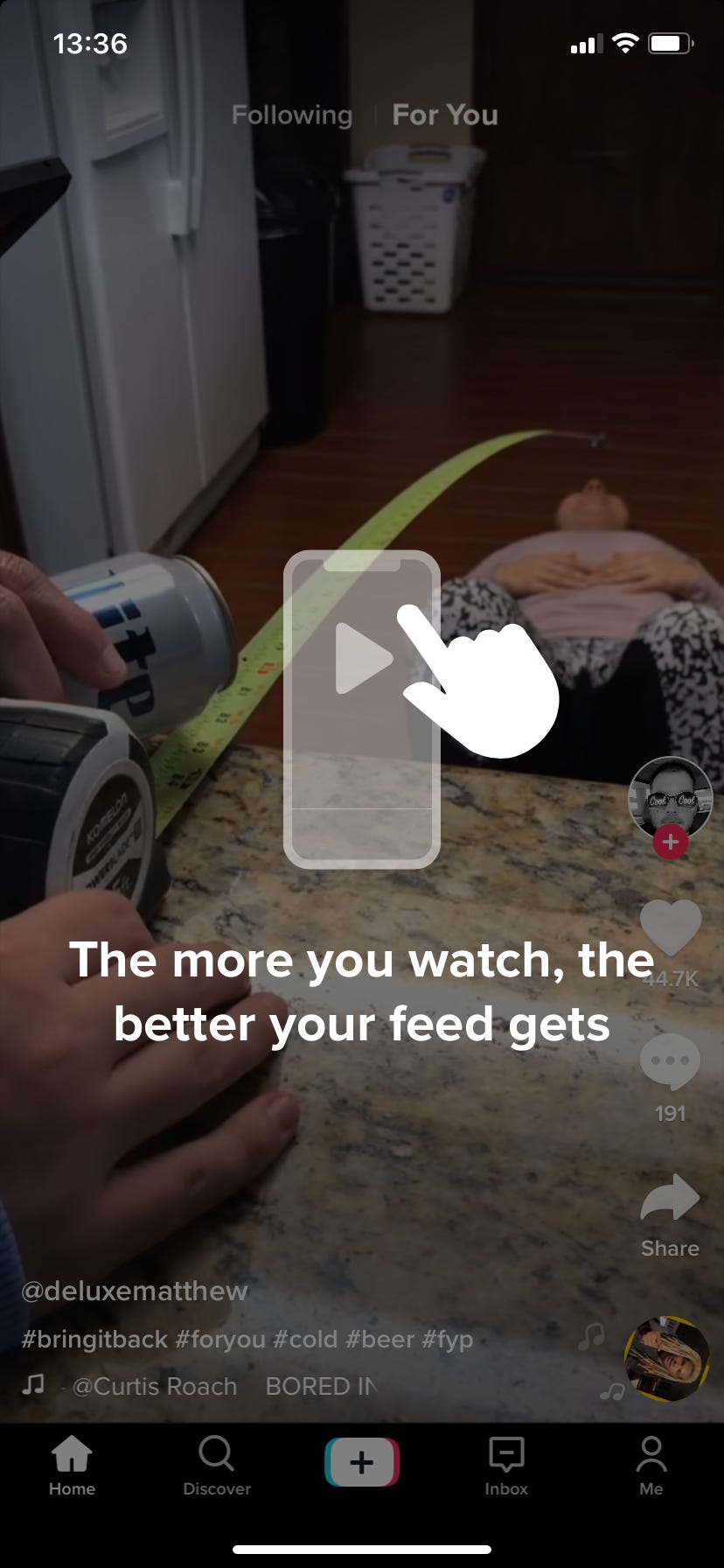 tiktok tells new users to swipe through their feed to see more personalized video recommendations 2