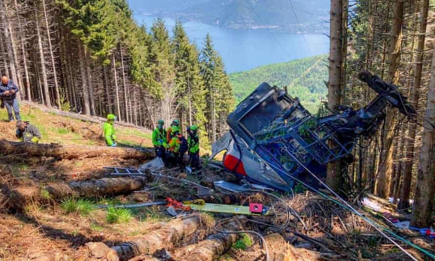 The scene of the cable car accident near Lake Maggiore in northern Italy