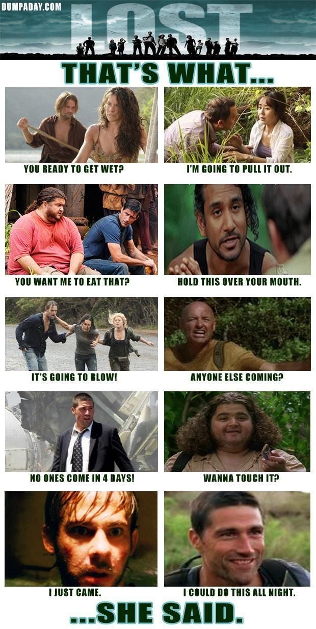 Thats What She Said Lost Tv Show Funny Pictures | Lost tv show, Tv shows  funny, Lost memes