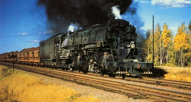 DMIR M4 class 2-8-8-4 yellowstone pulling a long heavy iron ore train  probably somewhere in Minesota : r/TrainPorn