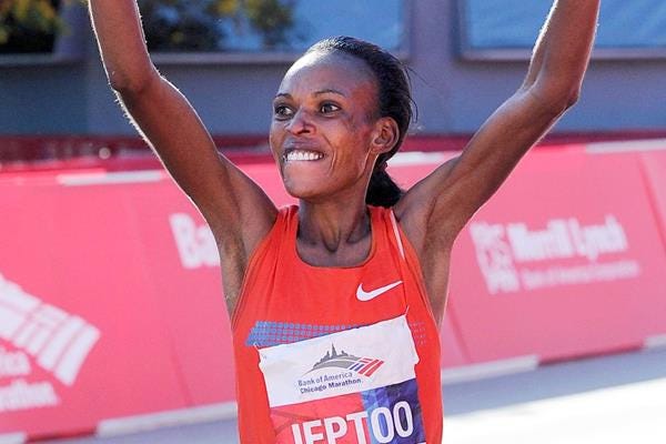Rita Jeptoo of Kenya after winning the 2013 Chicago Marathon (Getty Images)