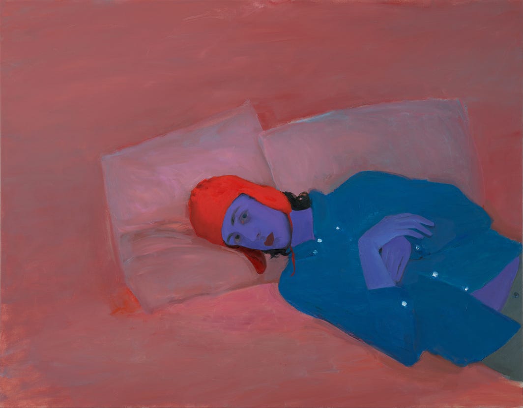 Xinyi Cheng, Stijn in the Red Bonnet, 2020, oil on canvas, 45 x 57".