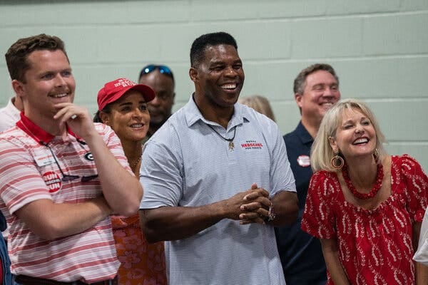 Herschel Walker at a state Republican Party event in Perry, Ga., last month. As a business owner, he pledged that 15 percent of his company’s profits would go to charities.