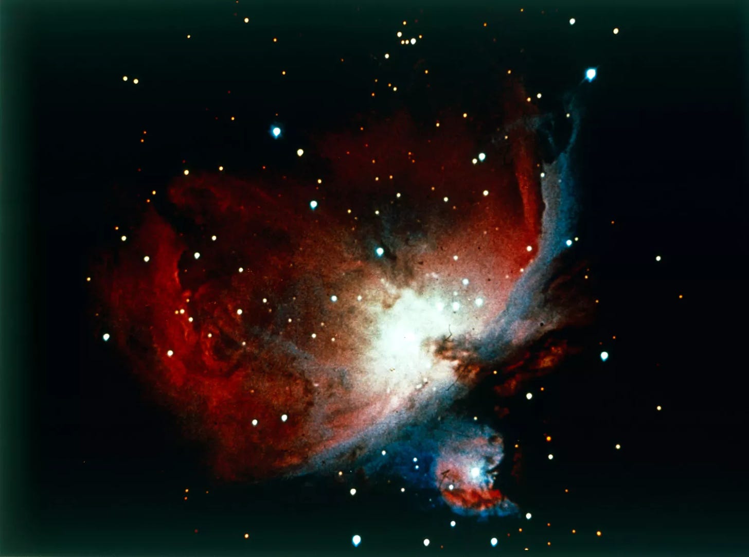 The Orion Nebula. The Orion Nebula (Messier 42) is stellar nursery only 1,500 light-years away, making it the closest large star-forming region to Earth in the constellation of Orion. It has been known to many different cultures throughout human history and can be spotted with the naked eye.