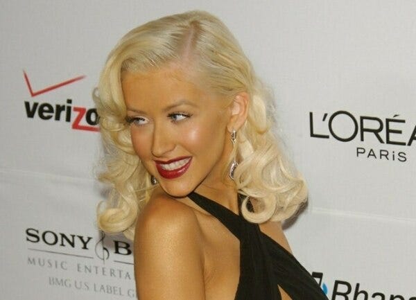 Christina Aguilera, not quite doing a Marilyn Monroe impression.